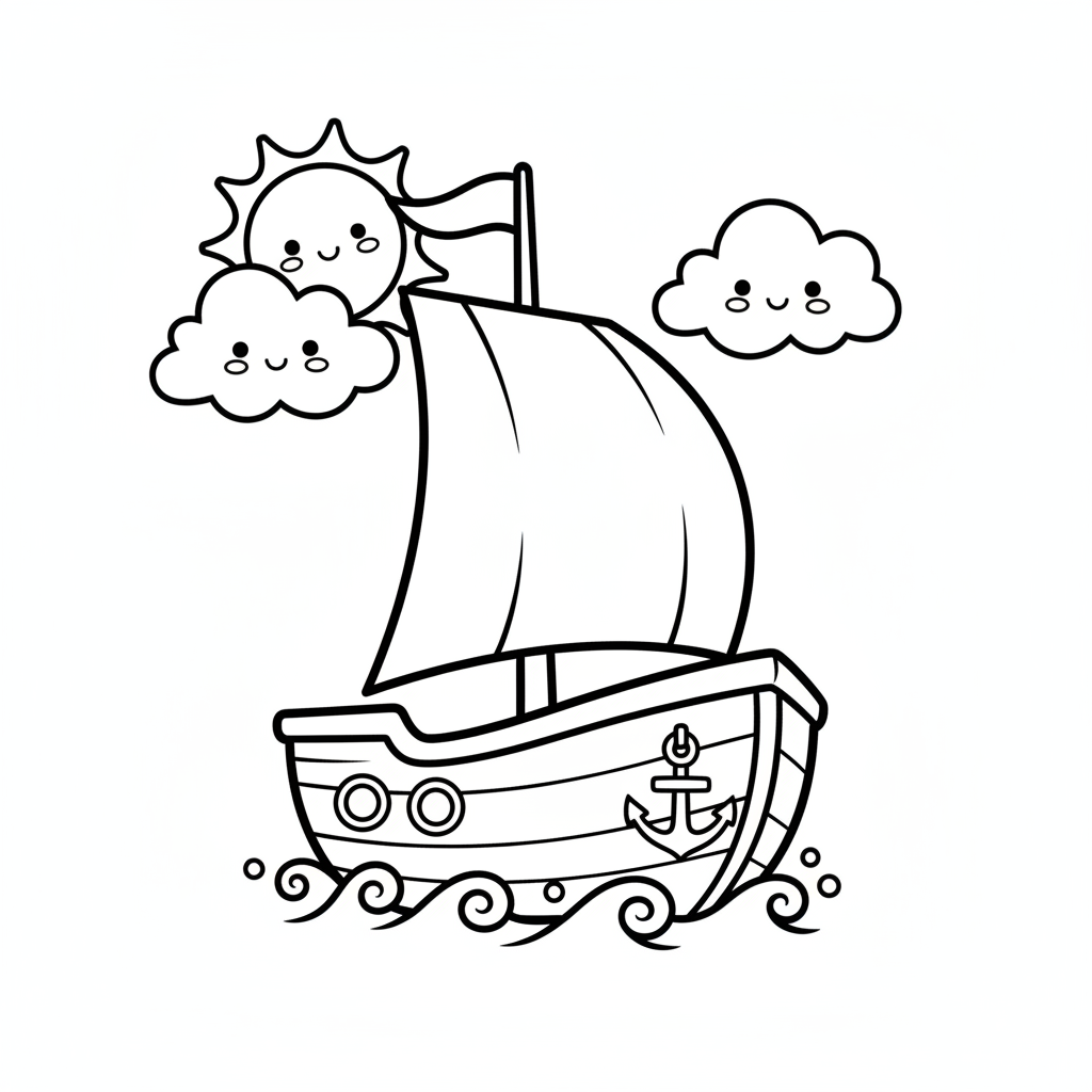 Boat coloring page for everyone - Realistic style