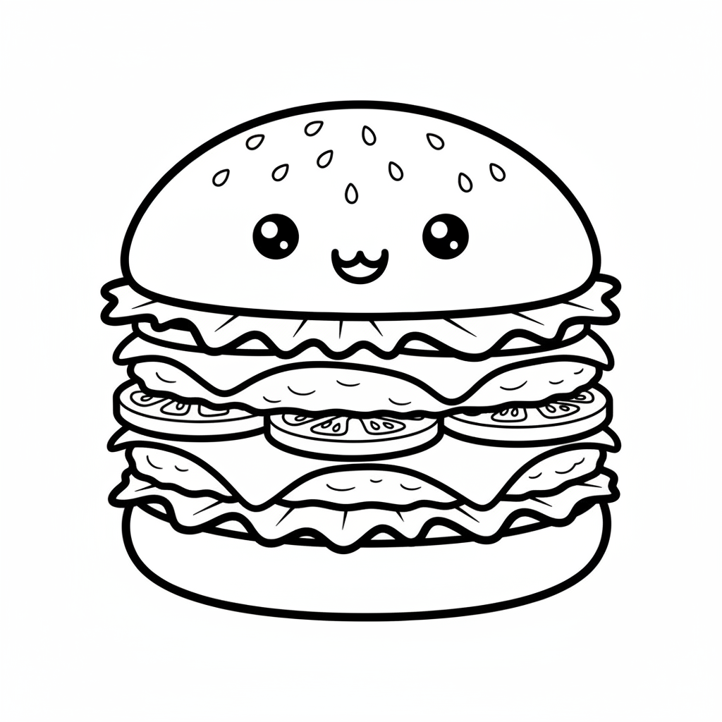 Burger coloring page for everyone - Realistic style
