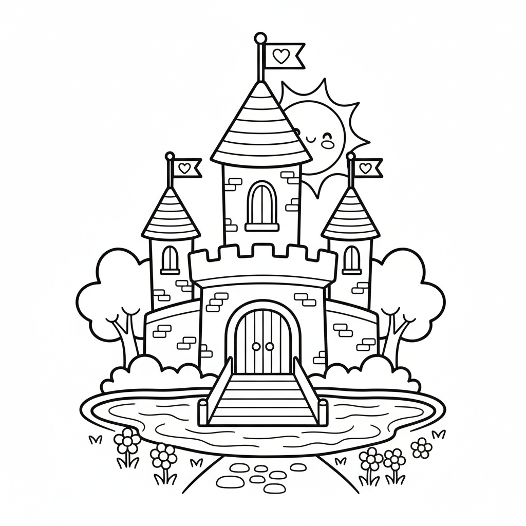 Castle coloring page for everyone - Realistic style