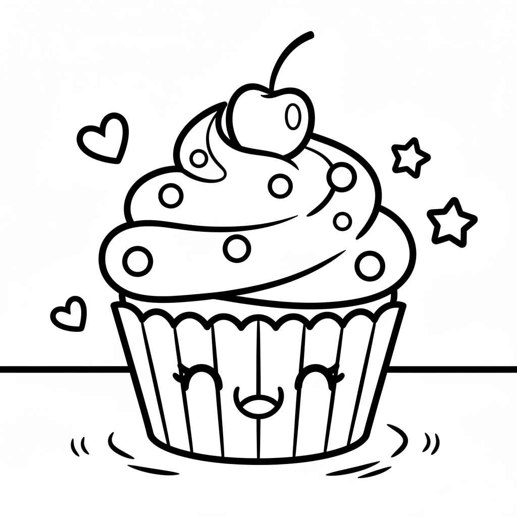 Cupcake coloring page for everyone - Realistic style