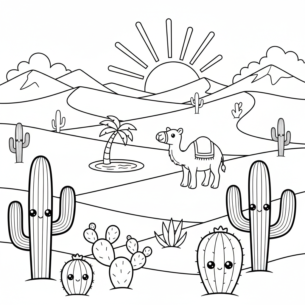 Desert coloring page for everyone - Realistic style