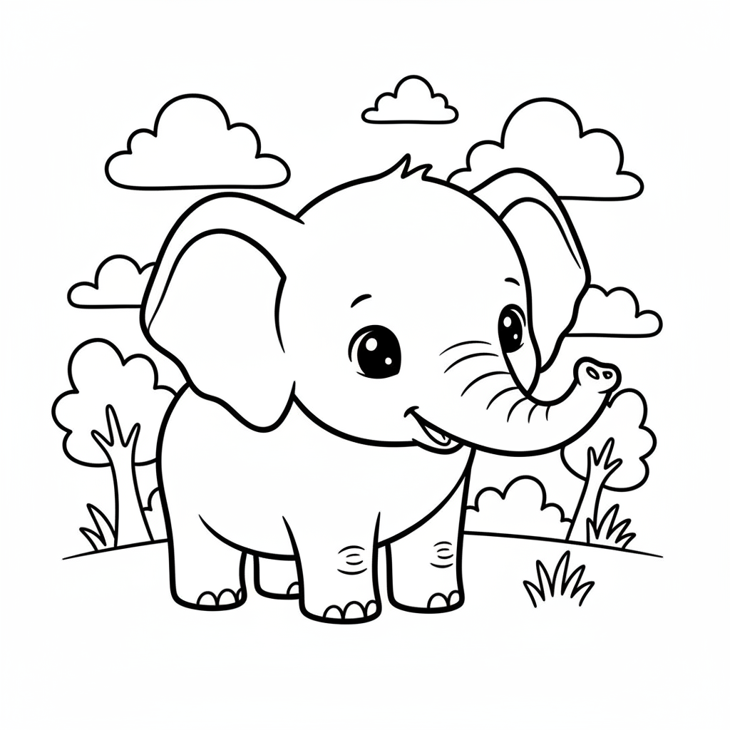 Elephant coloring page for everyone - Realistic style