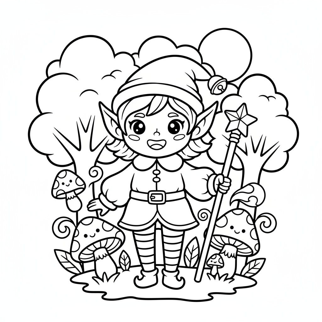 Elf coloring page for everyone - Realistic style