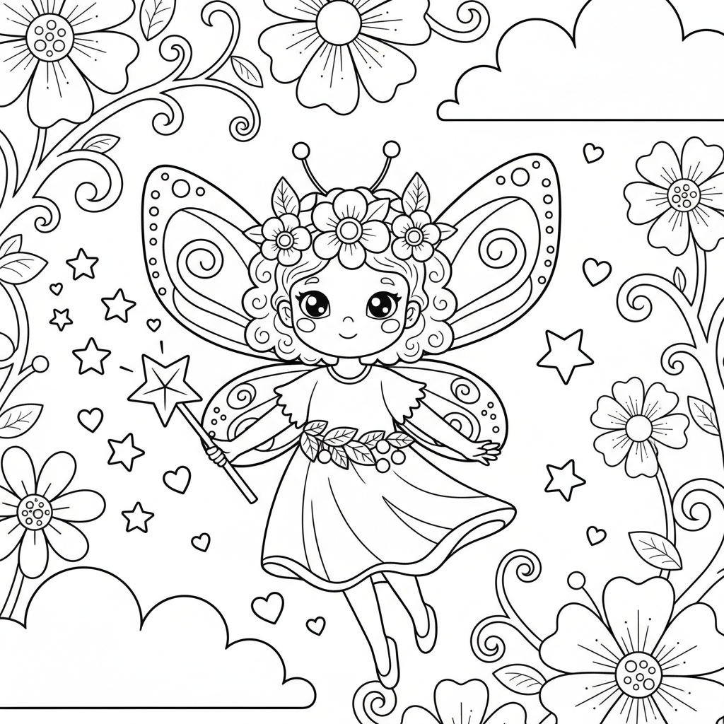 Fairy coloring page for everyone - Realistic style