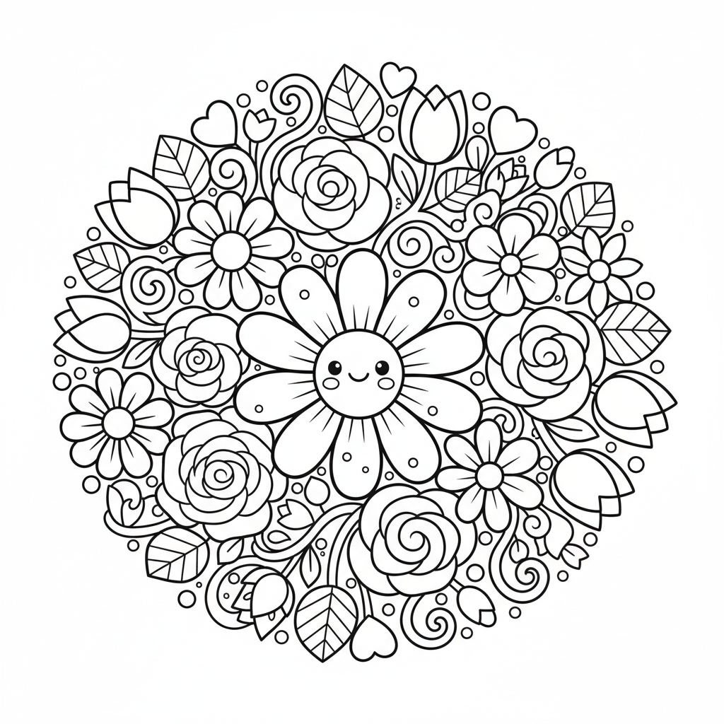 Floral coloring page for everyone - Realistic style