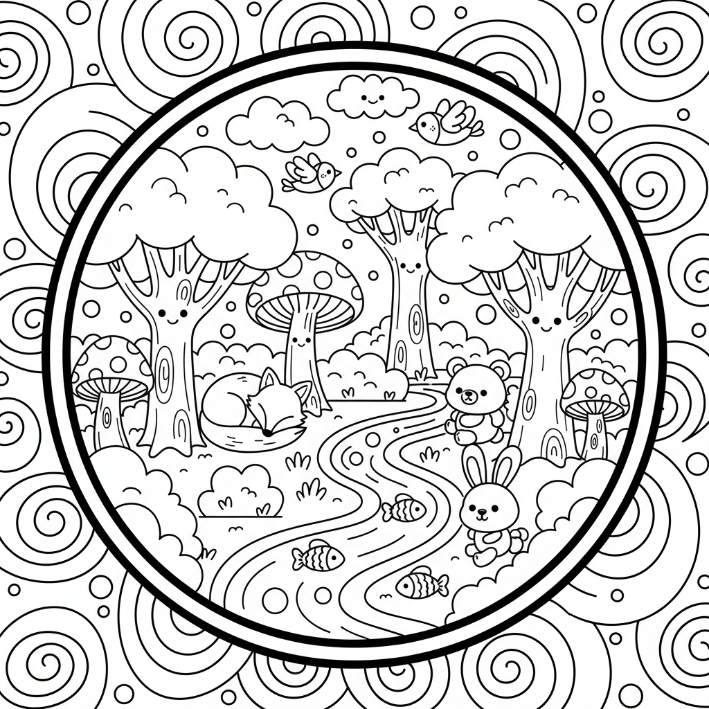 Forest coloring page for everyone - Realistic style