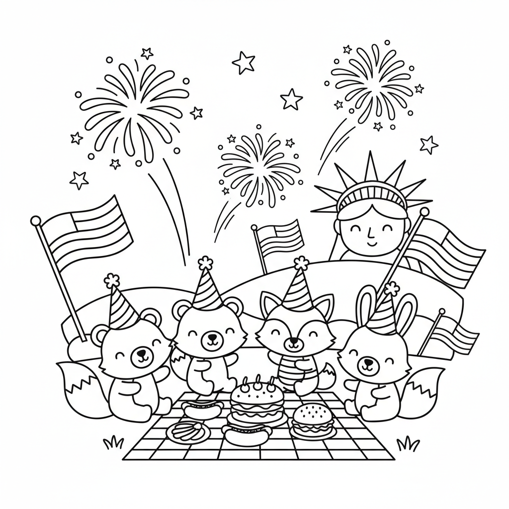 Fourth of July coloring page for everyone - Realistic style