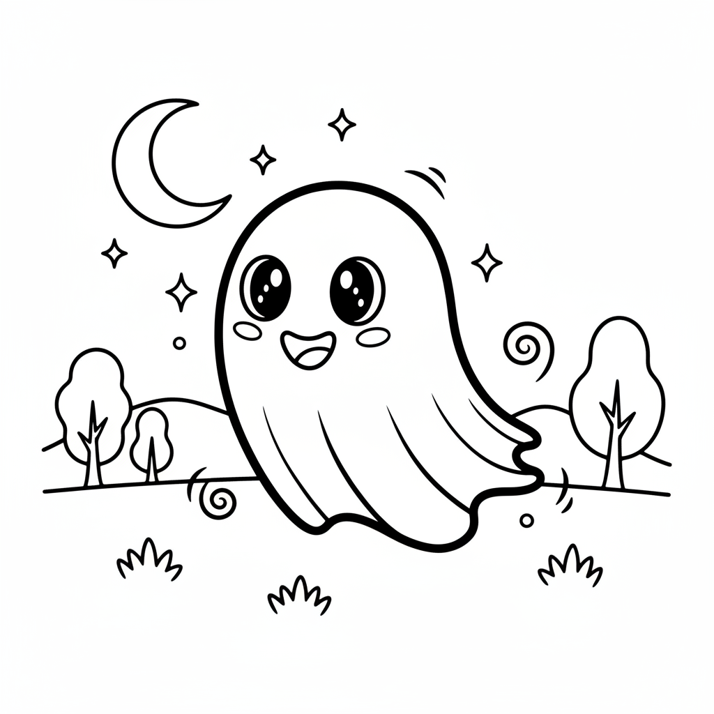 Ghost coloring page for everyone - Realistic style