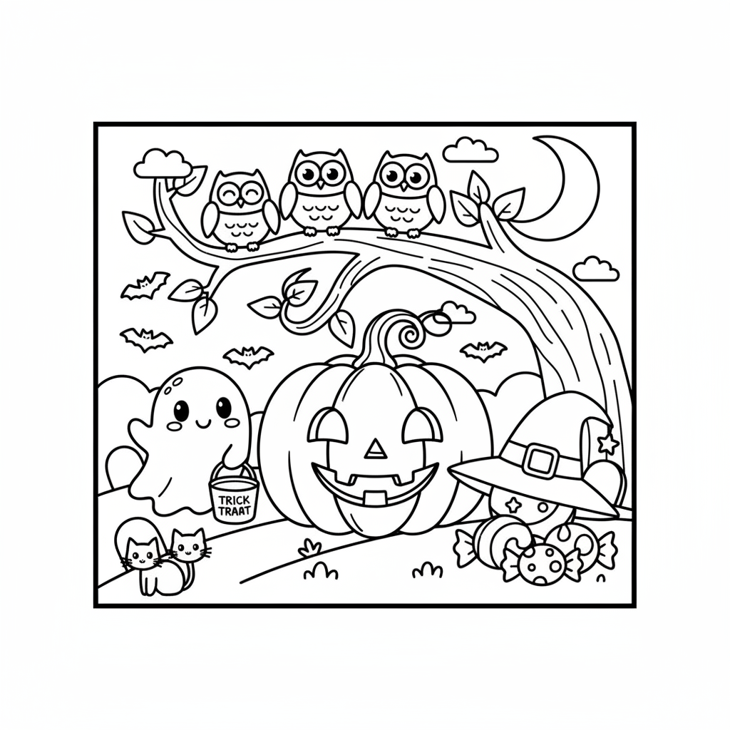 Halloween coloring page for everyone - Realistic style