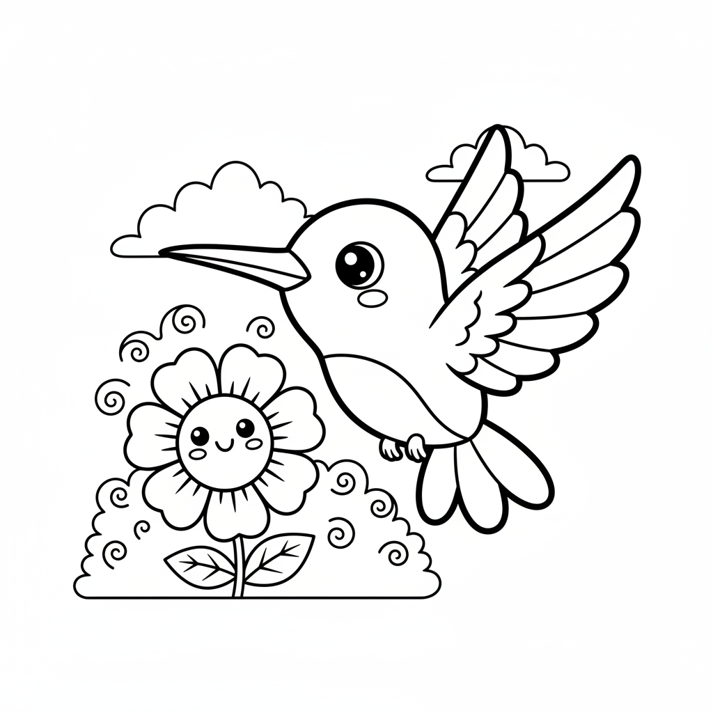 Hummingbird coloring page for everyone - Realistic style