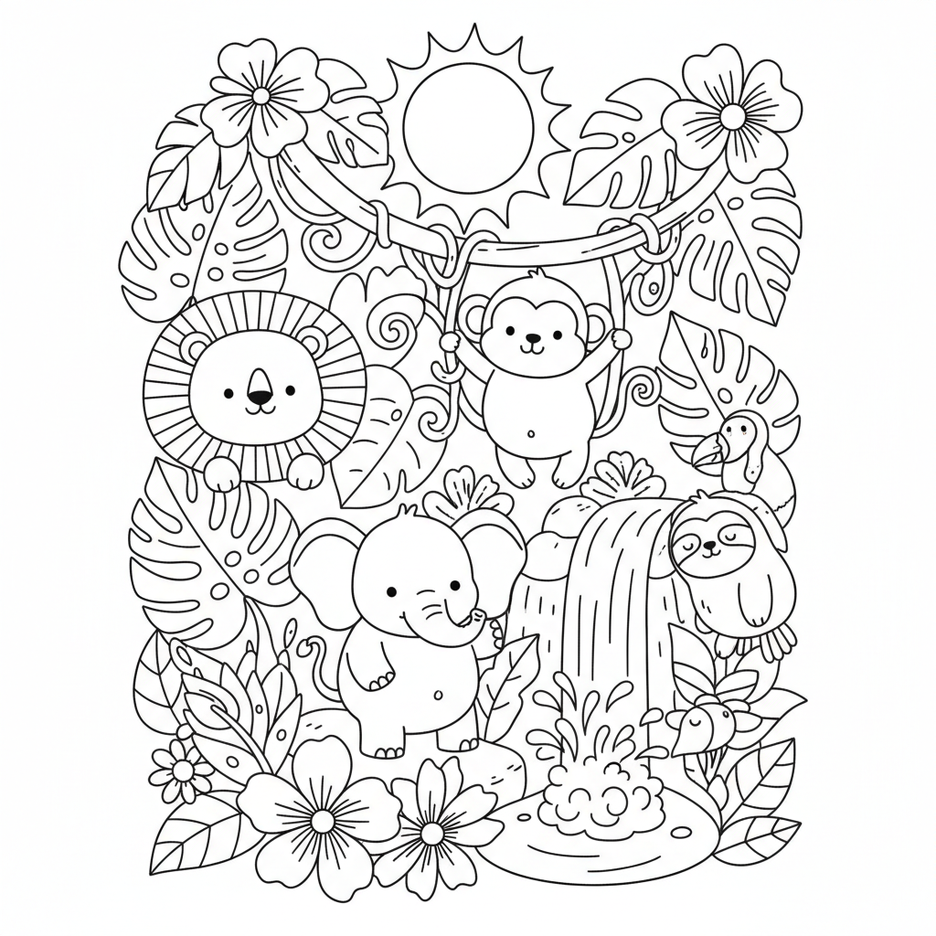 Jungle coloring page for everyone - Realistic style