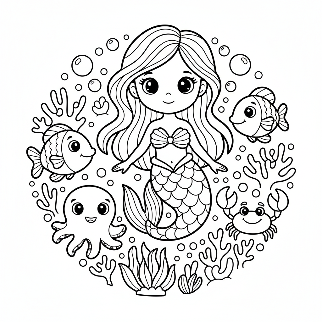 Mermaid coloring page for everyone - Realistic style