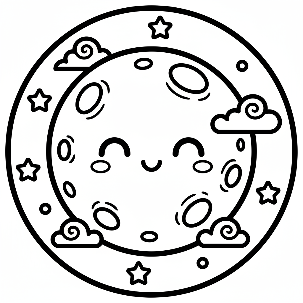 Moon coloring page for everyone - Realistic style