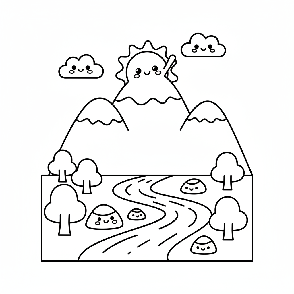 Mountain coloring page for everyone - Realistic style