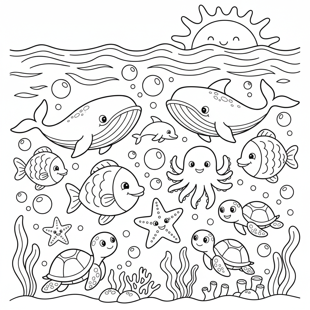 Ocean coloring page for everyone - Realistic style