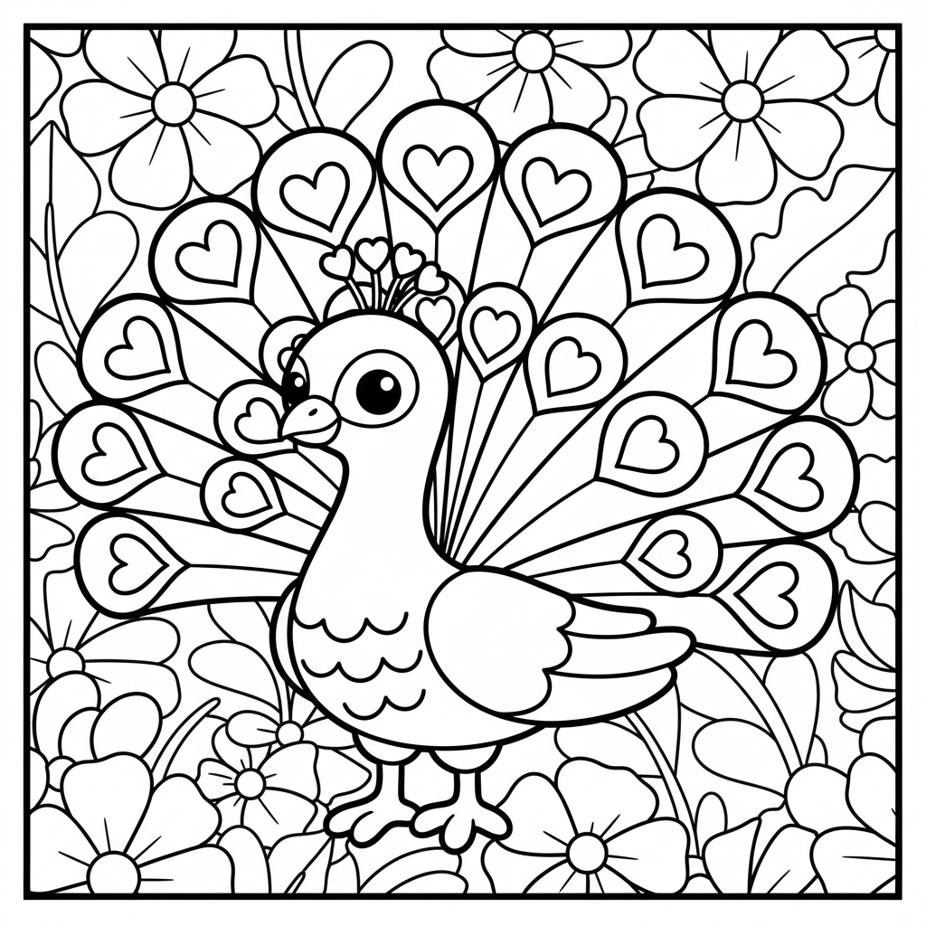 Peacock coloring page for everyone - Realistic style