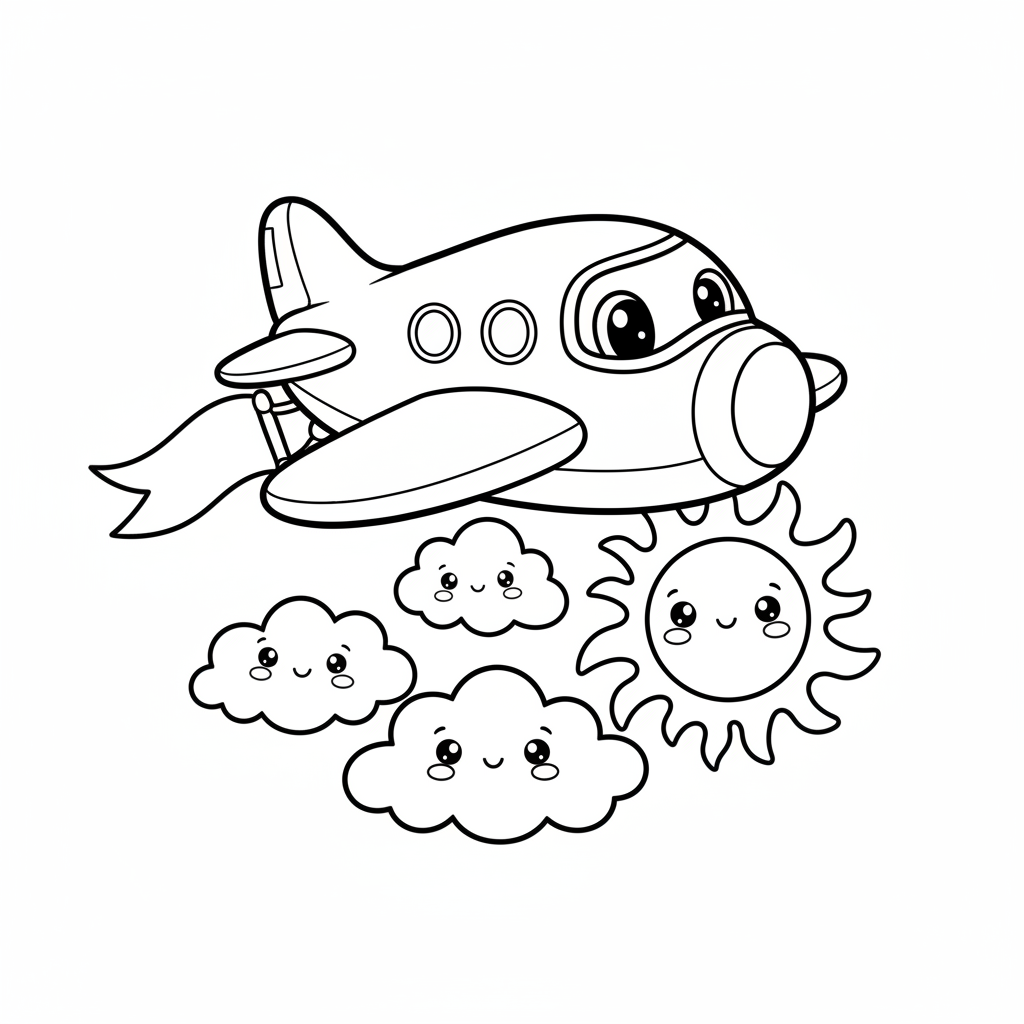 Plane coloring page for everyone - Realistic style