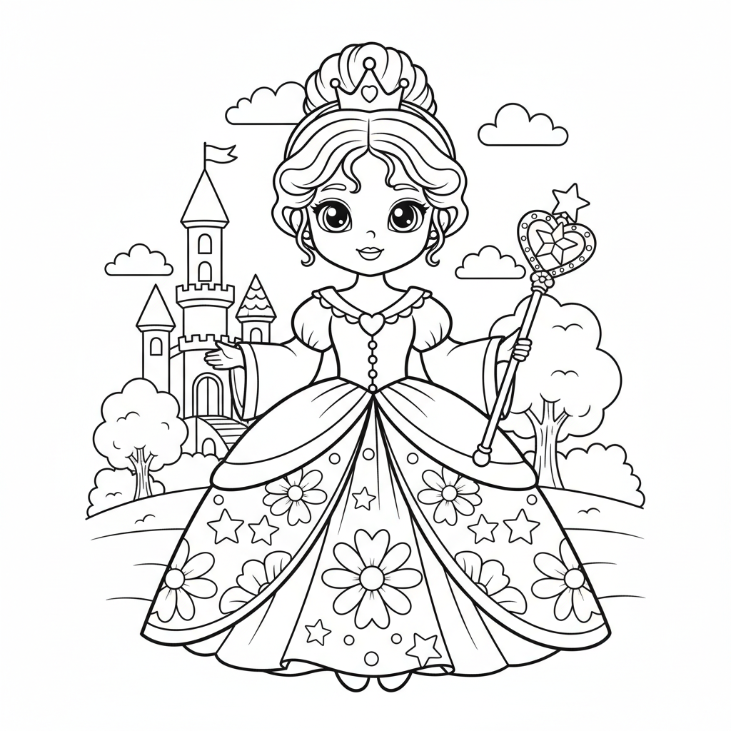 Princess coloring page for everyone - Realistic style