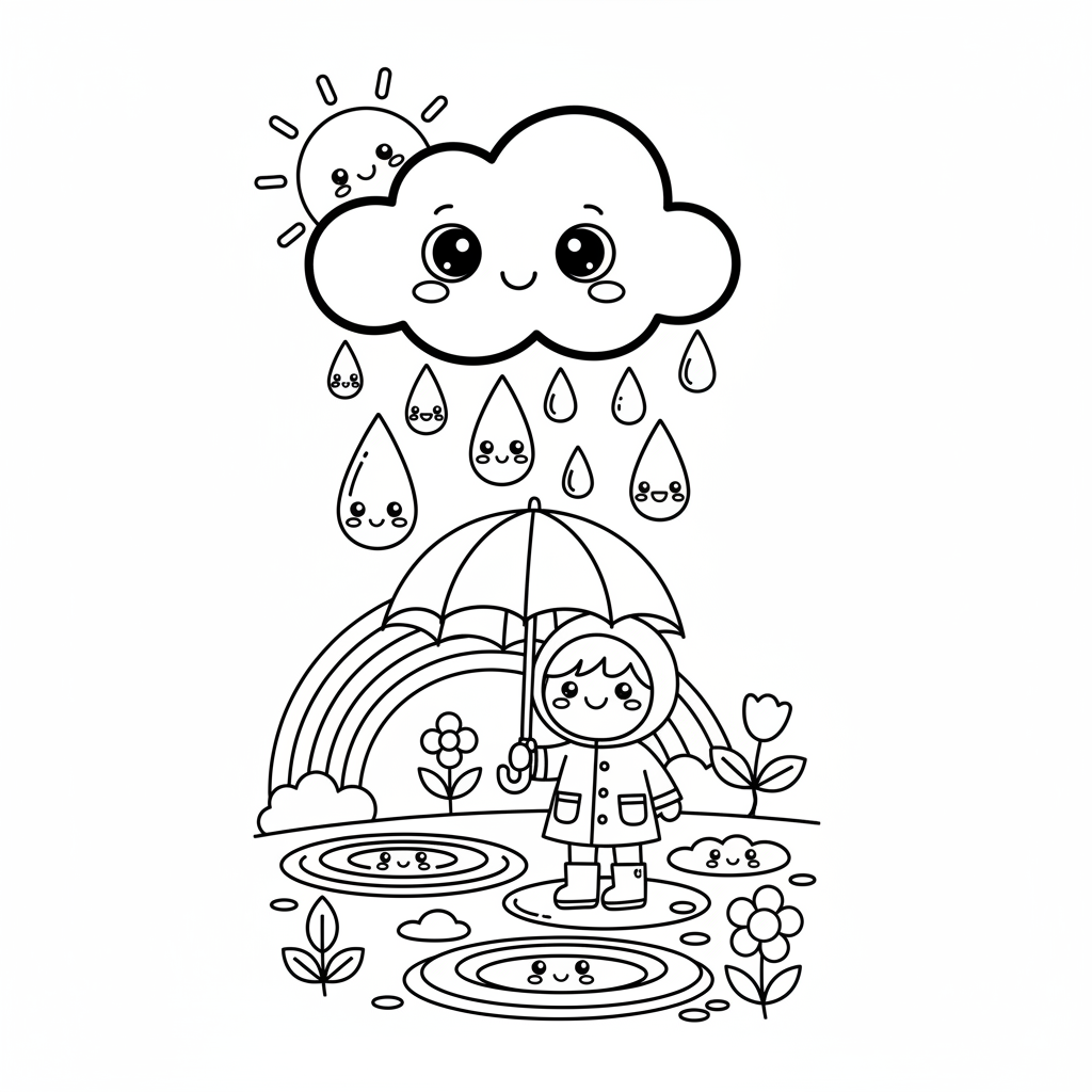 Rain coloring page for everyone - Realistic style