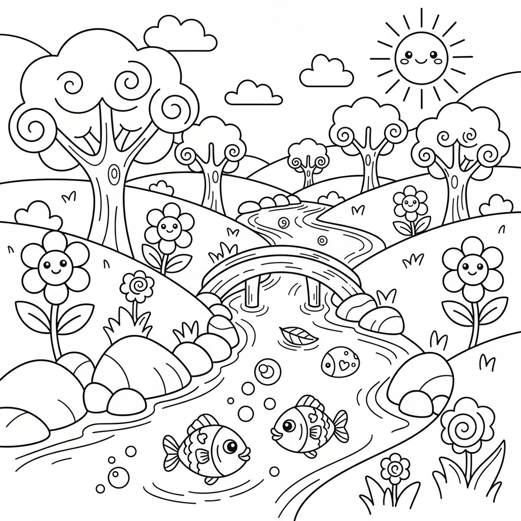 River coloring page for everyone - Realistic style