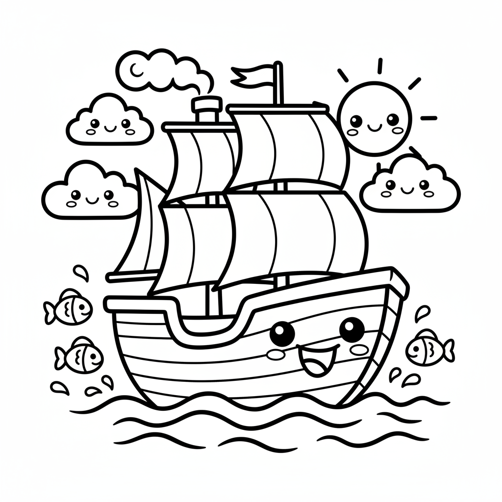 Ship coloring page for everyone - Realistic style