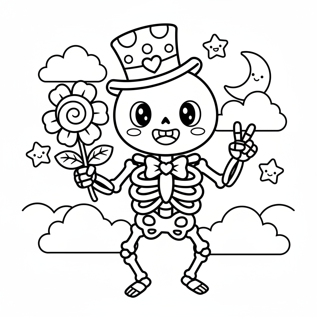 Skeleton coloring page for everyone - Realistic style
