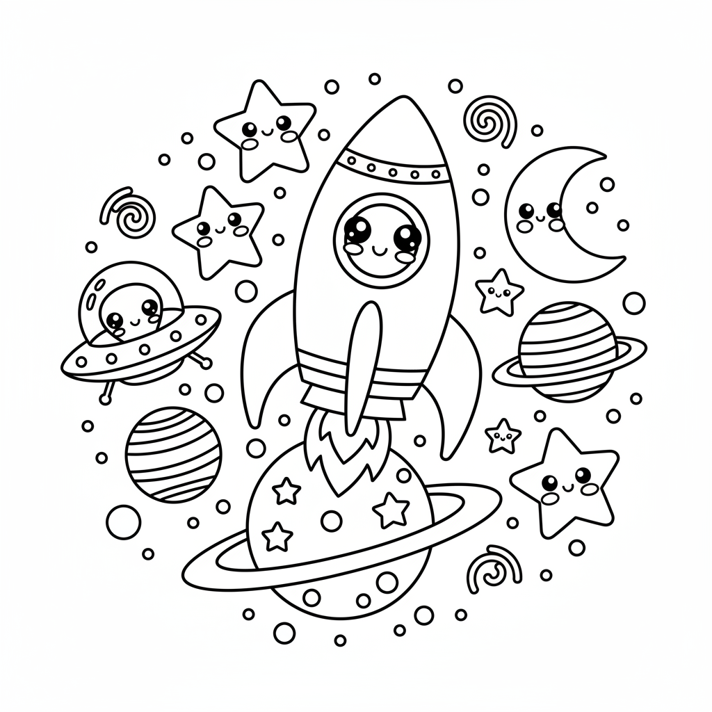 Space coloring page for everyone - Realistic style