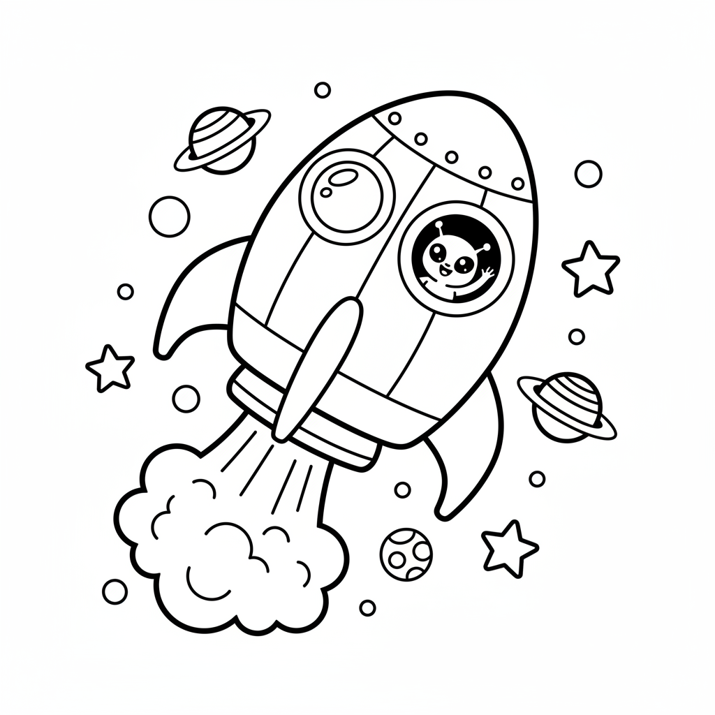 Spaceship coloring page for everyone - Realistic style