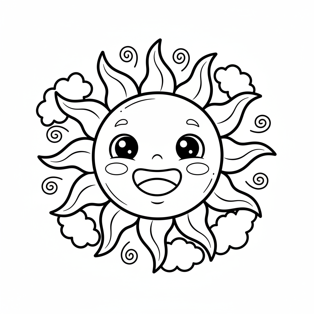 Sun coloring page for everyone - Realistic style