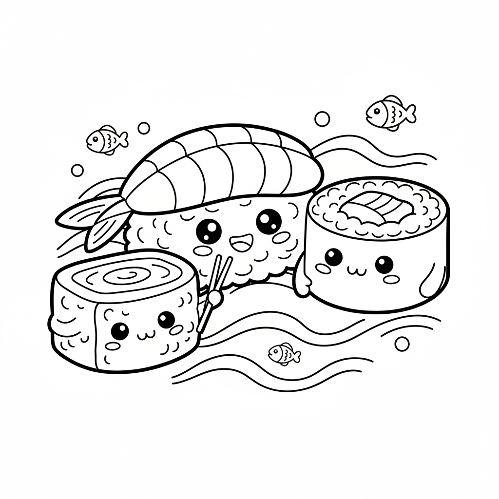 Sushi coloring page for everyone - Realistic style