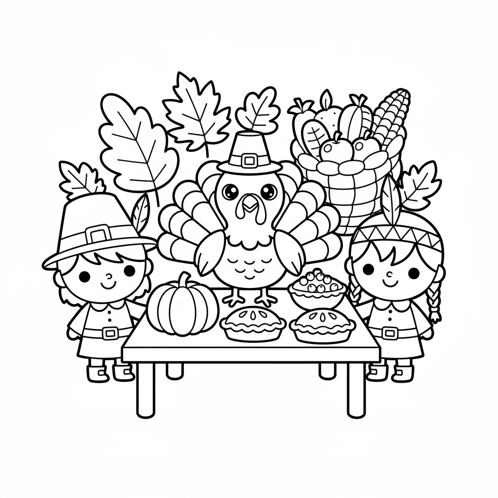 Thanksgiving coloring page for everyone - Realistic style