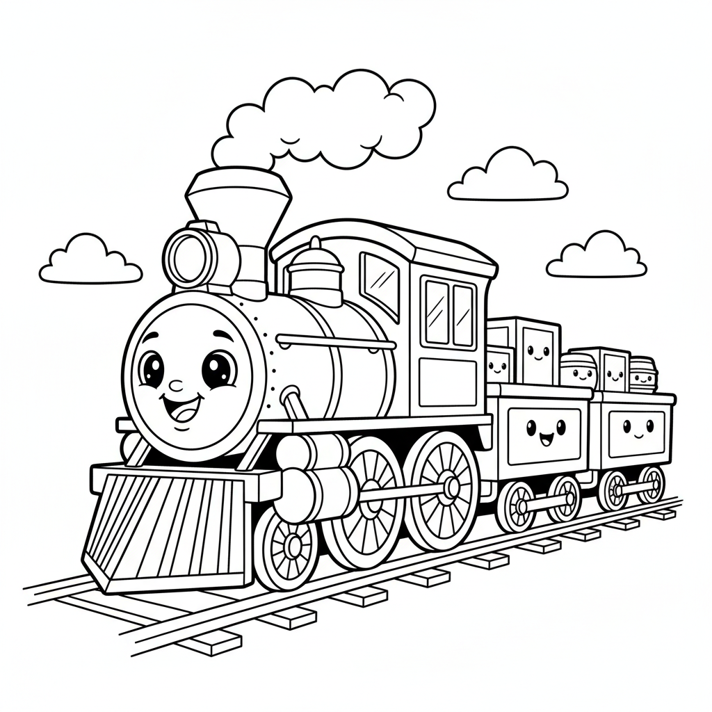 Train coloring page for everyone - Realistic style
