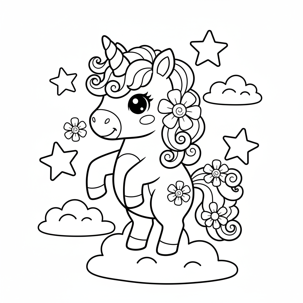 Unicorn coloring page for everyone - Realistic style