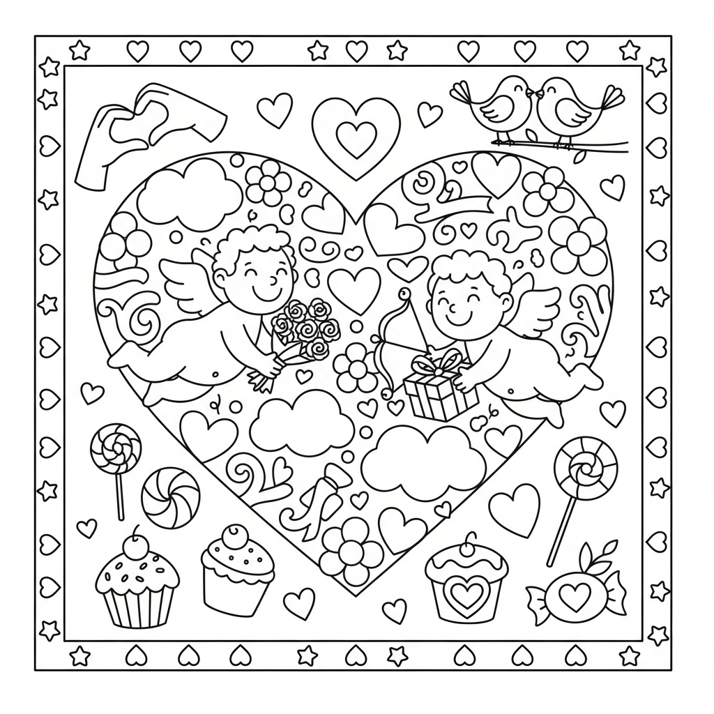 Valentine's Day coloring page for everyone - Realistic style