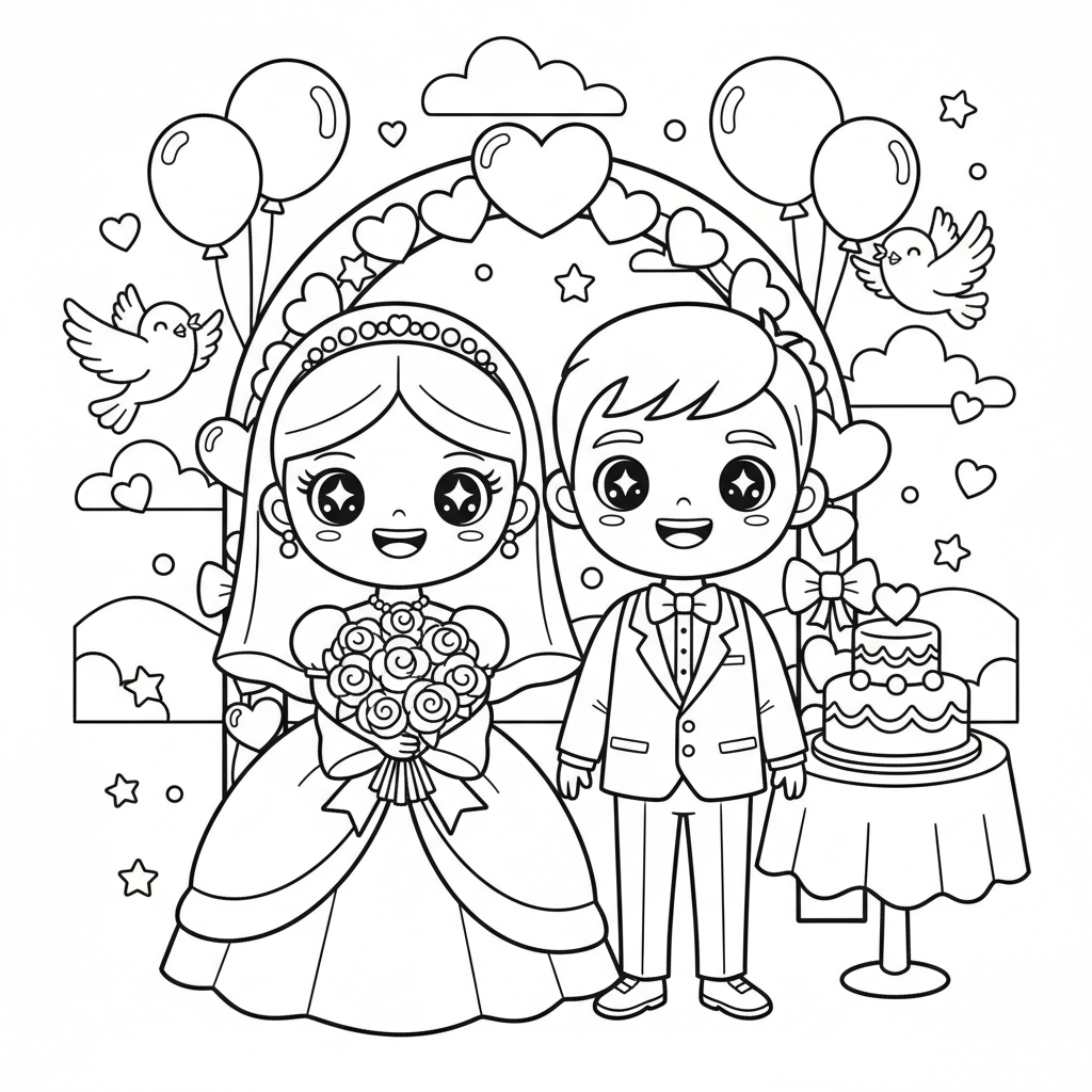 Wedding coloring page for everyone - Realistic style