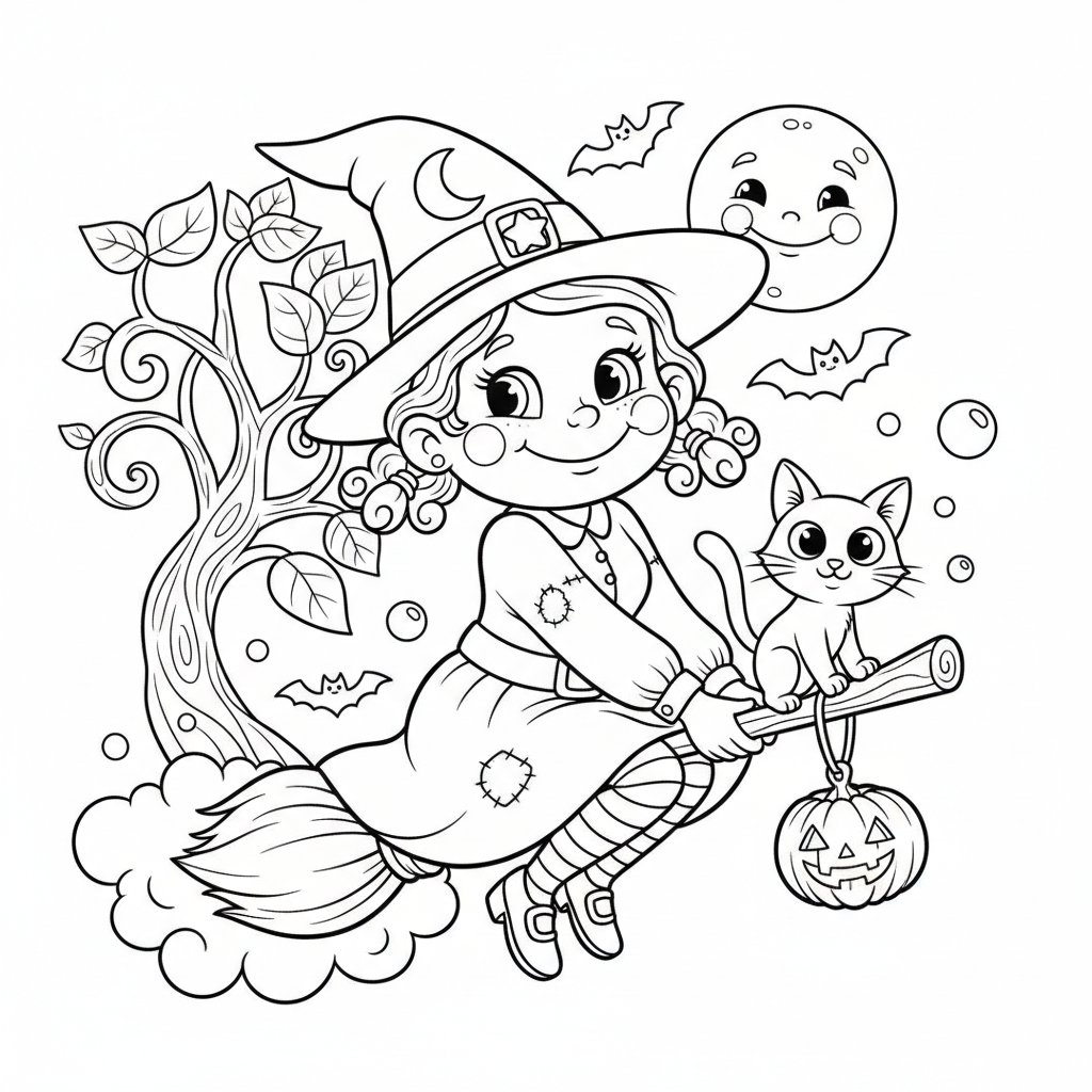 Witch coloring page for everyone - Realistic style