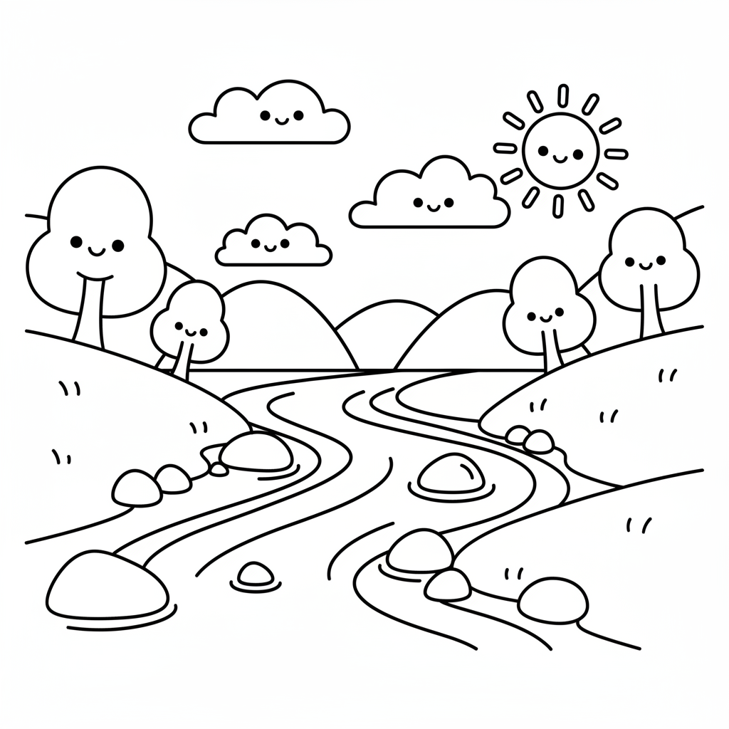 River coloring page for beginners - Standard style