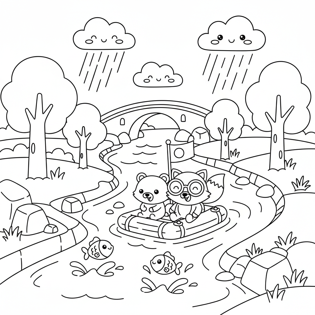 River coloring page for boys - Standard style
