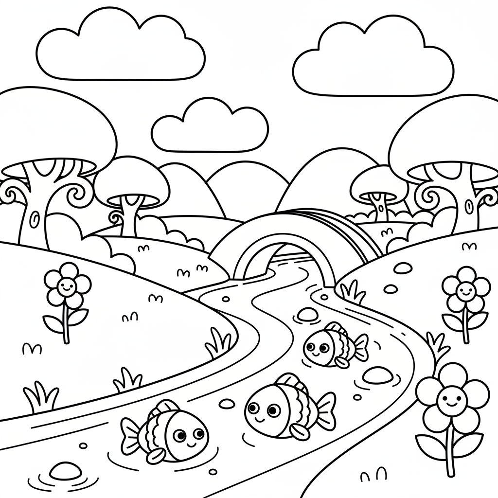 River coloring page for intermediates - Standard style
