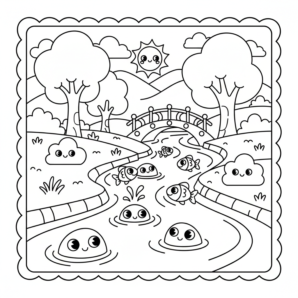 River coloring page for kids - Standard style