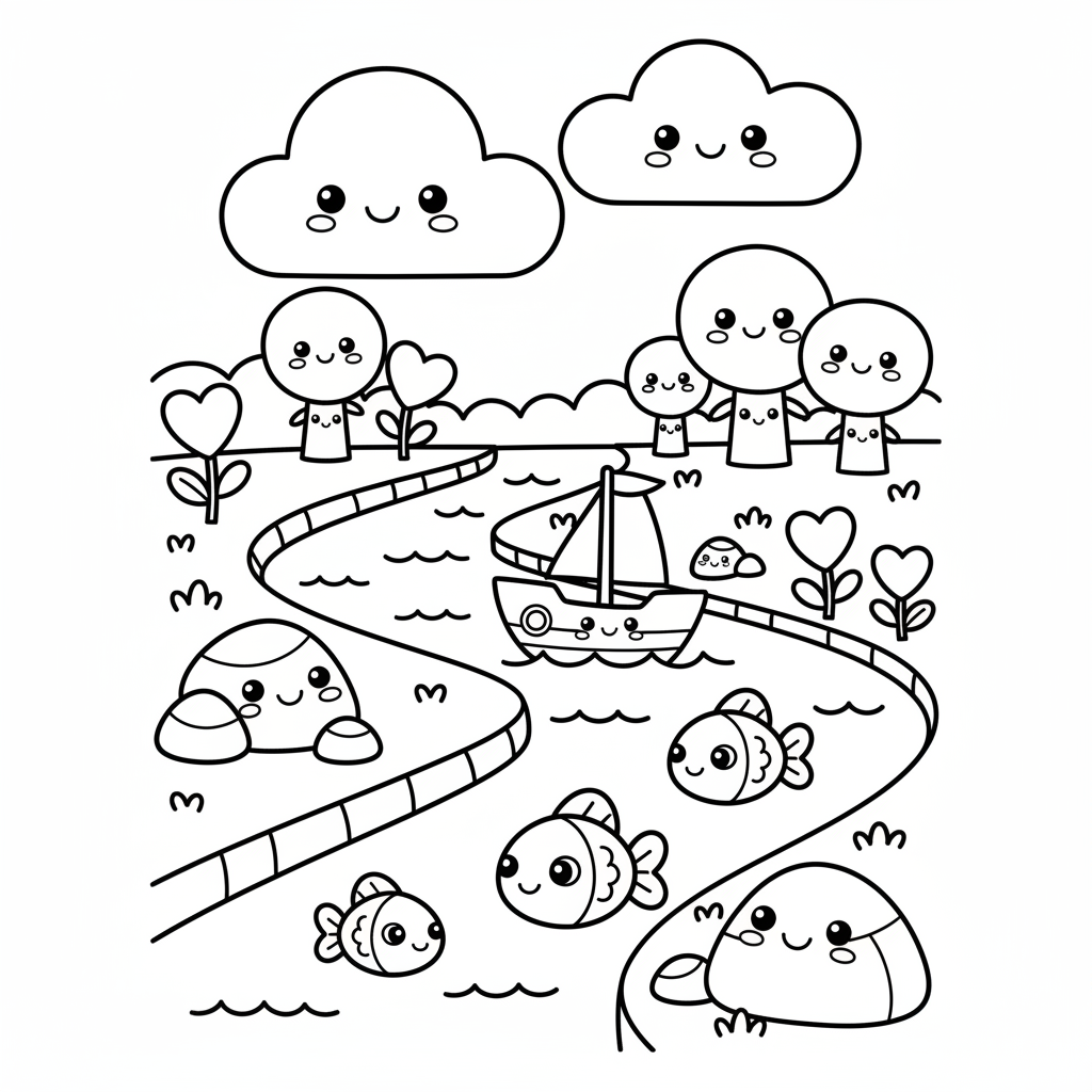River coloring page for kindergarteners - Standard style