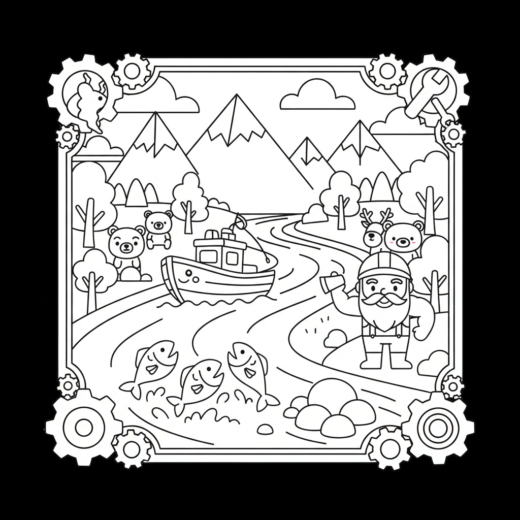 River coloring page for men - Standard style