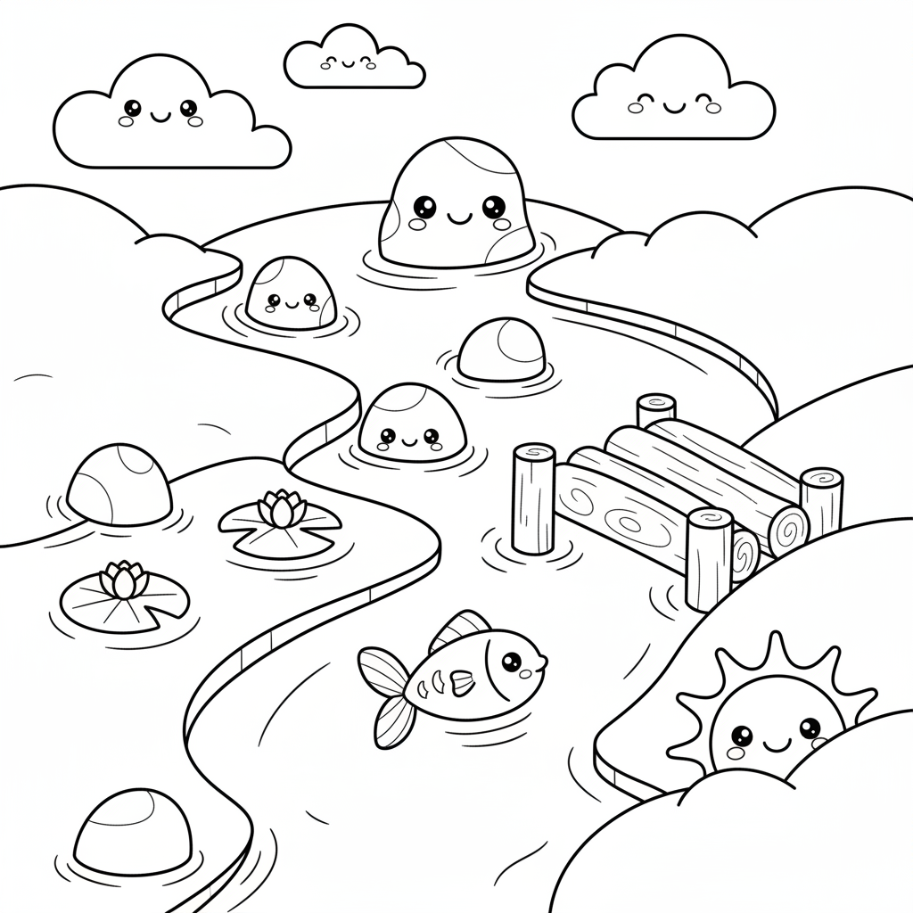 River coloring page for preschoolers - Standard style
