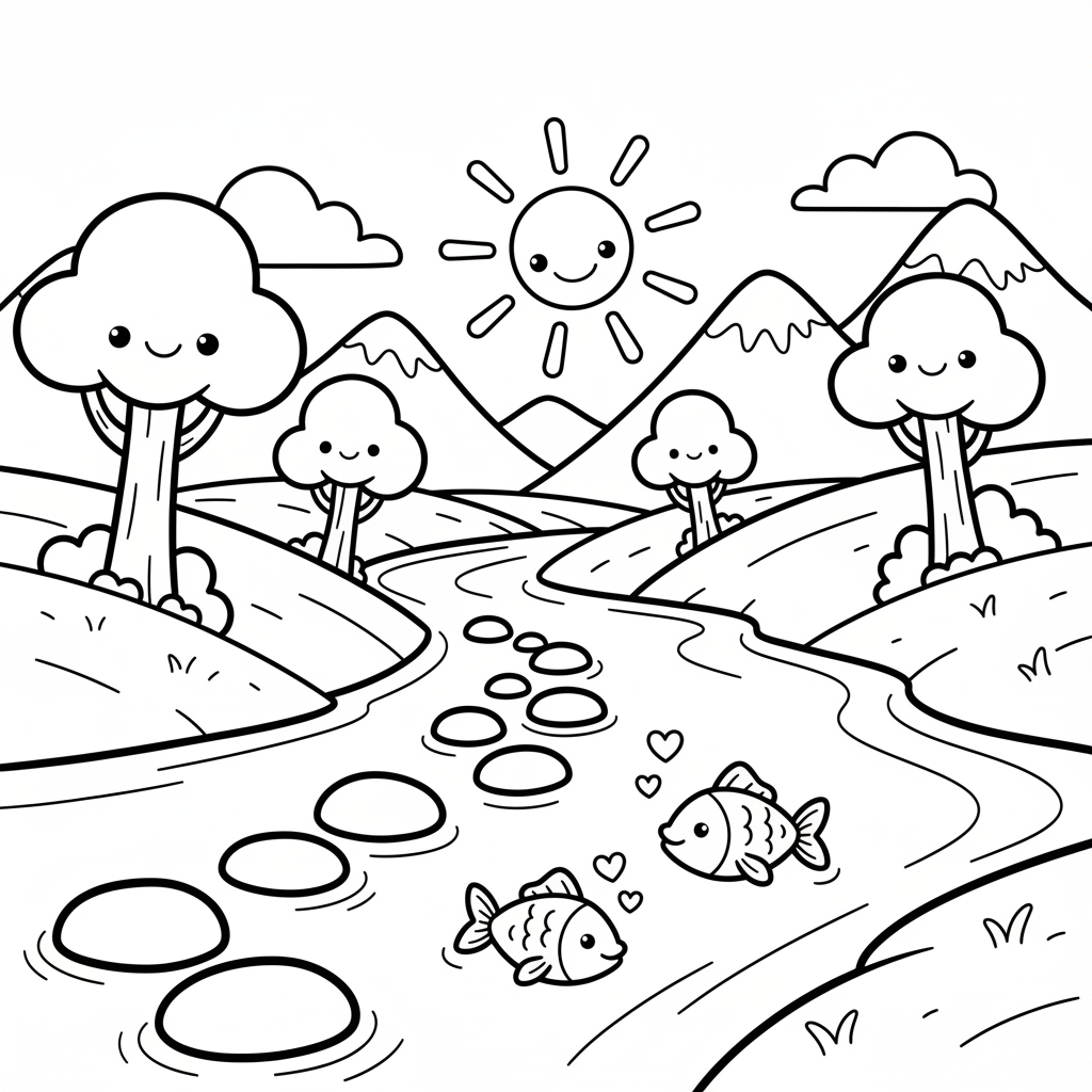 River coloring page for seniors - Standard style