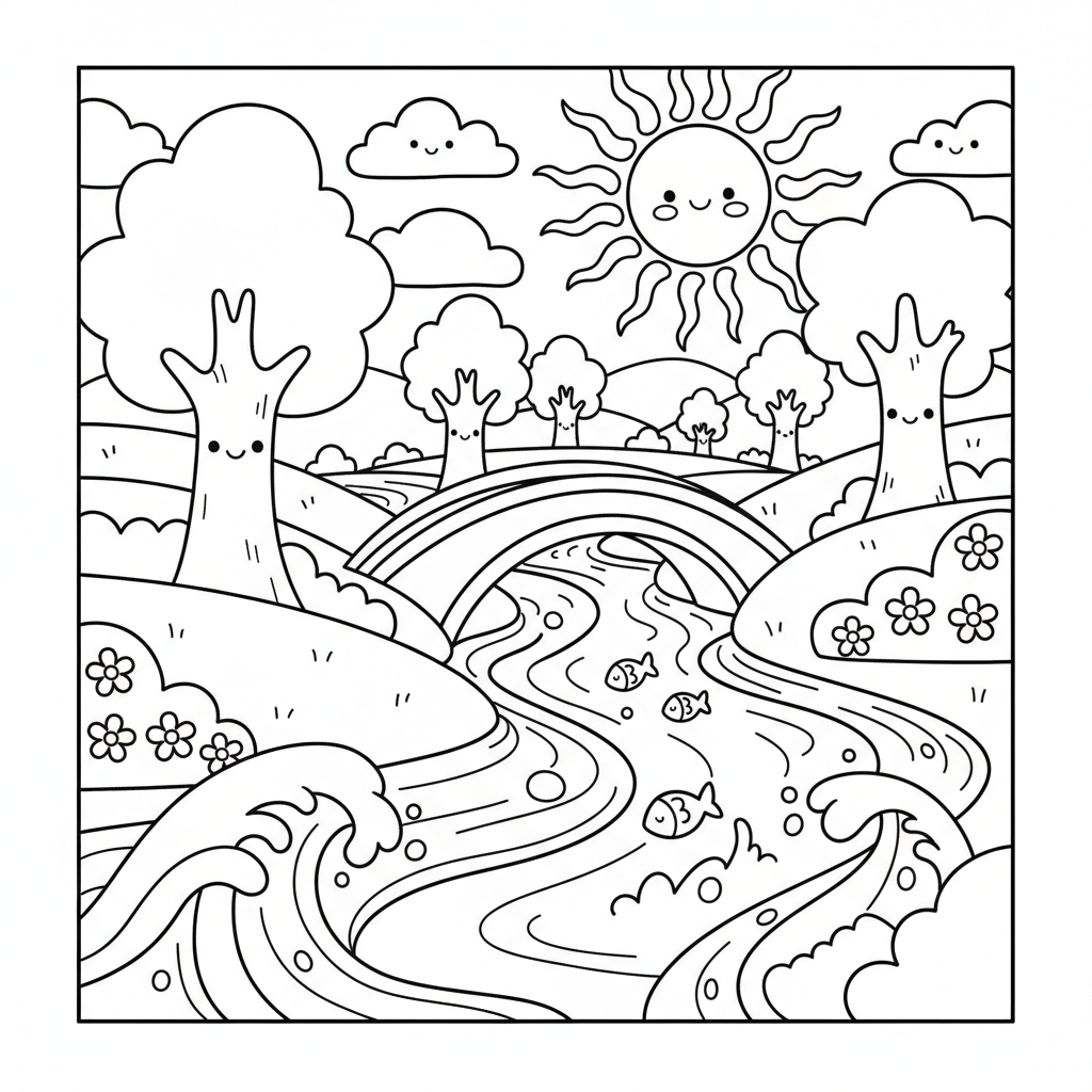 River coloring page for teens - Standard style