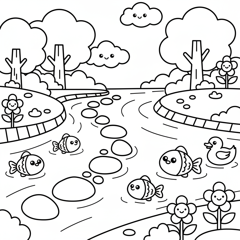 River coloring page for toddlers - Standard style