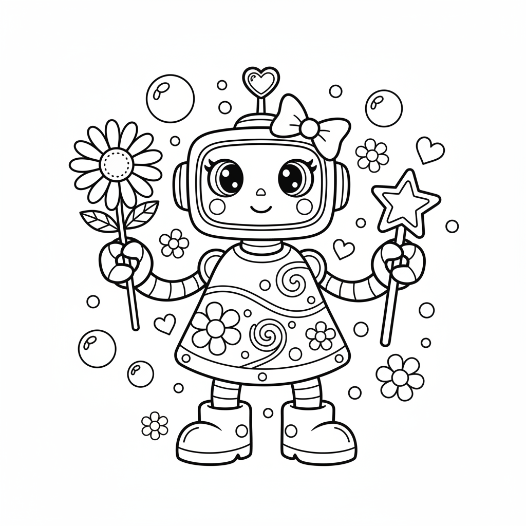 Robot coloring page for girls - Standard style