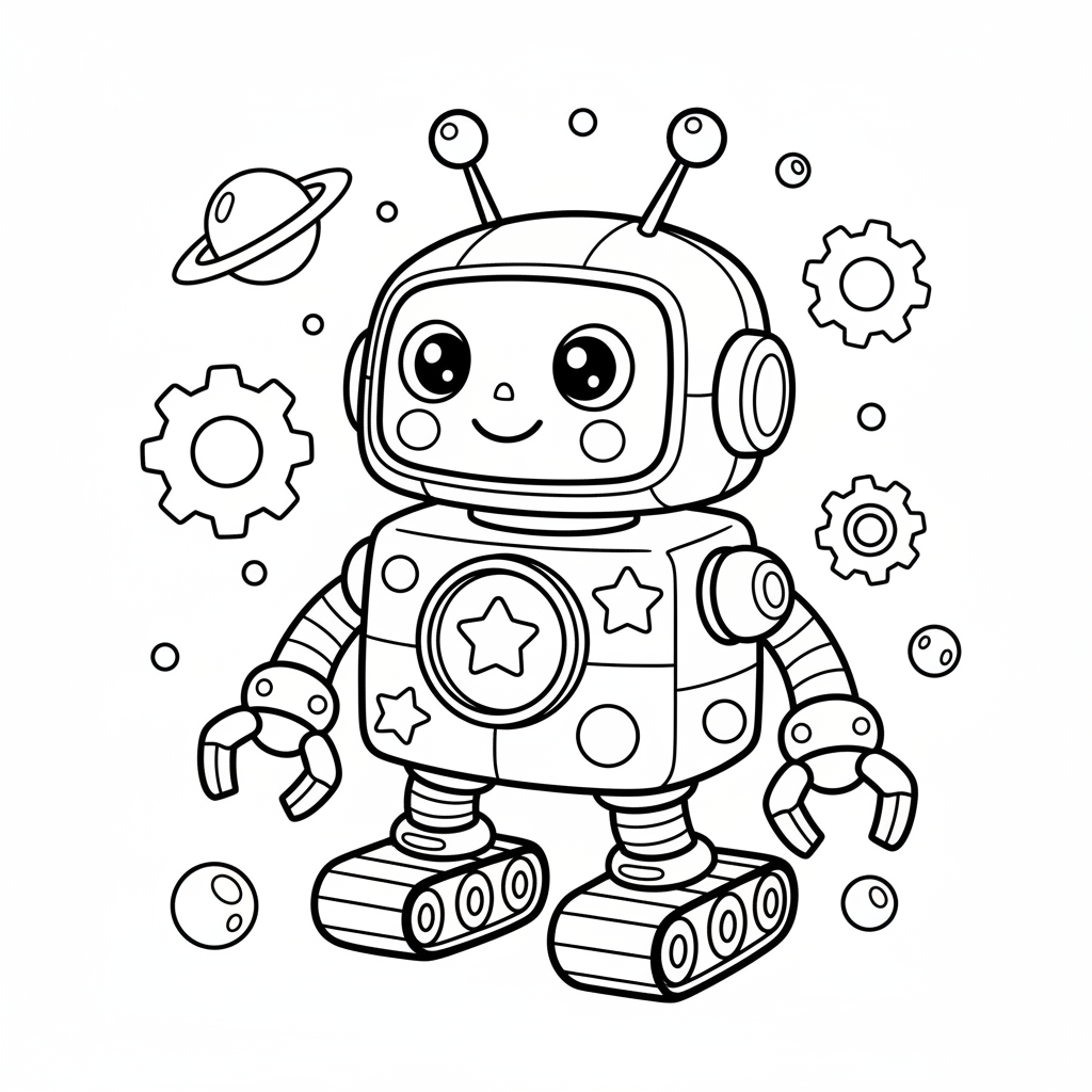 Robot coloring page for kids - Standard style