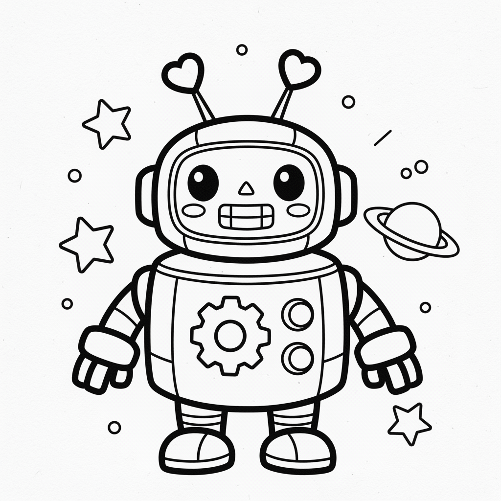 Robot coloring page for kindergarteners - Standard style