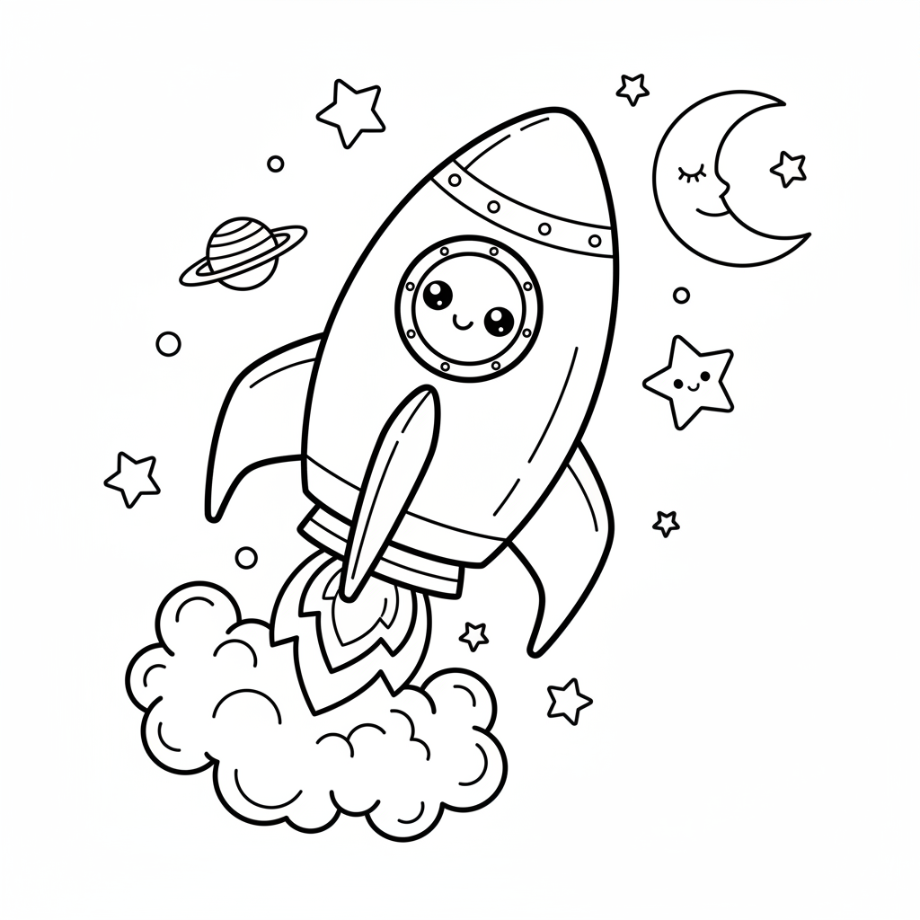 Rocket coloring page for boys - Standard style